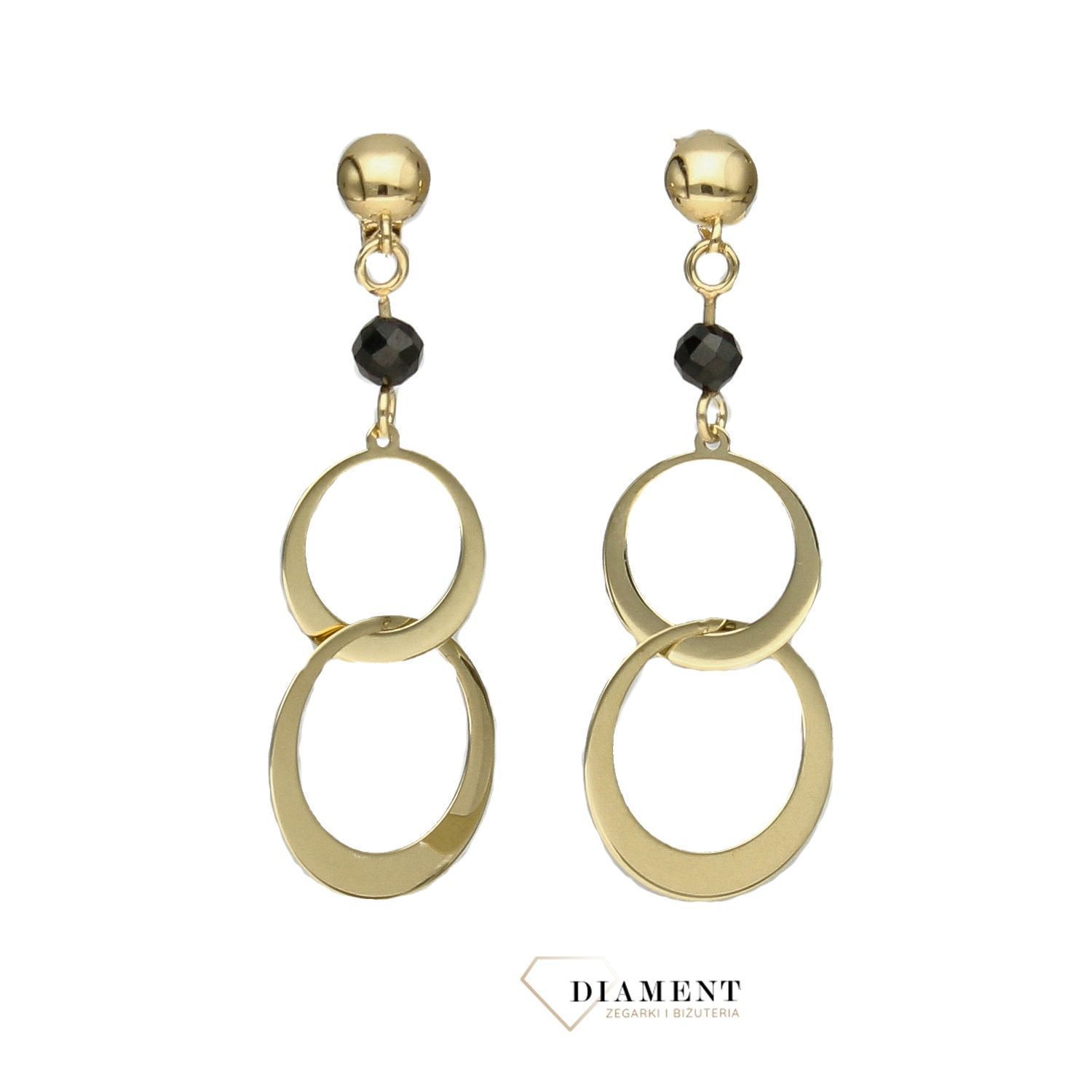 Kolczyki złote wiszące koła na sztyft 585 ' Czarna cyrkonia ' KL 9561.jpg